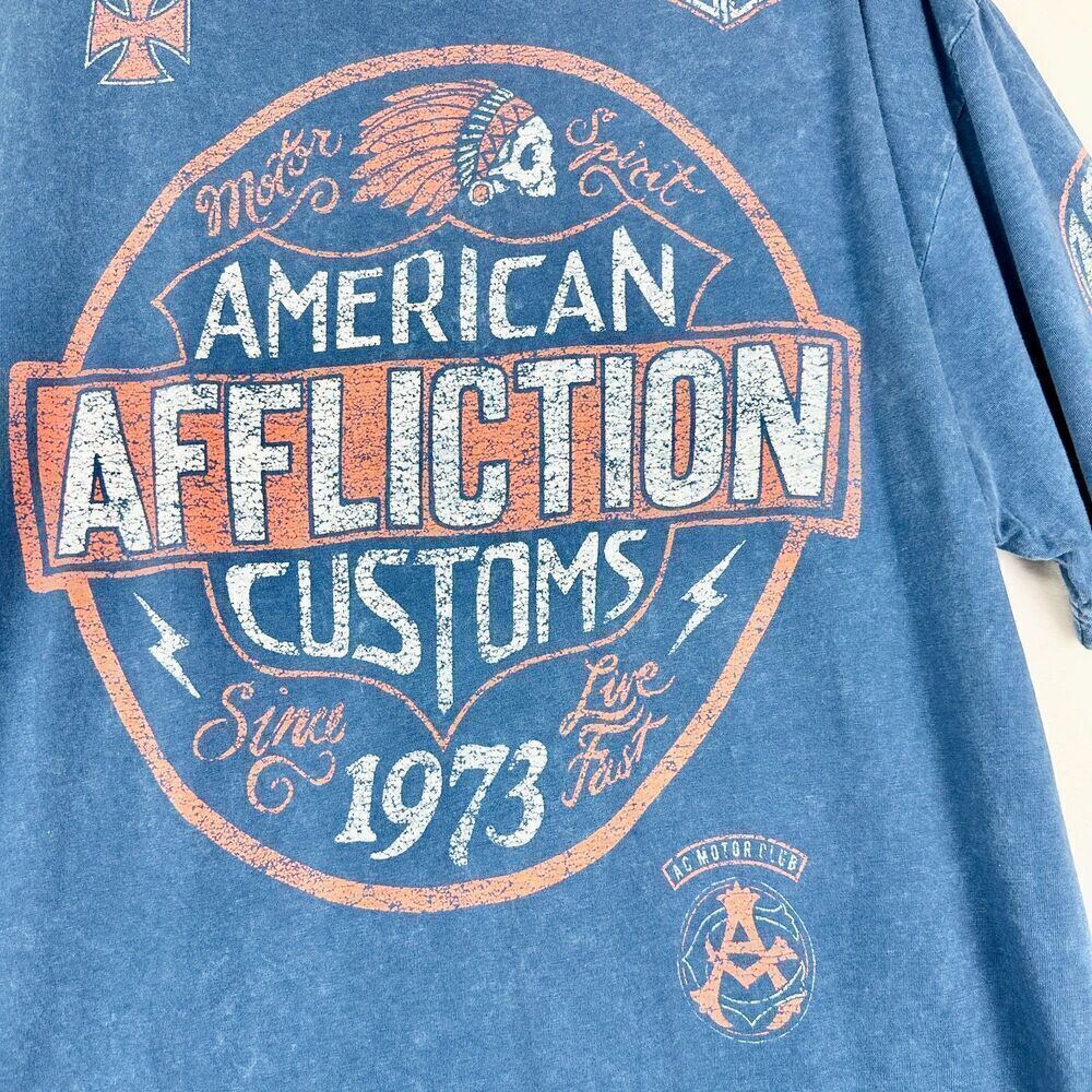 Affliction American Customs Tee Shirt Size 2XL Crewneck Blue Jesse Pinkman Y2K - Picture 3 of 6